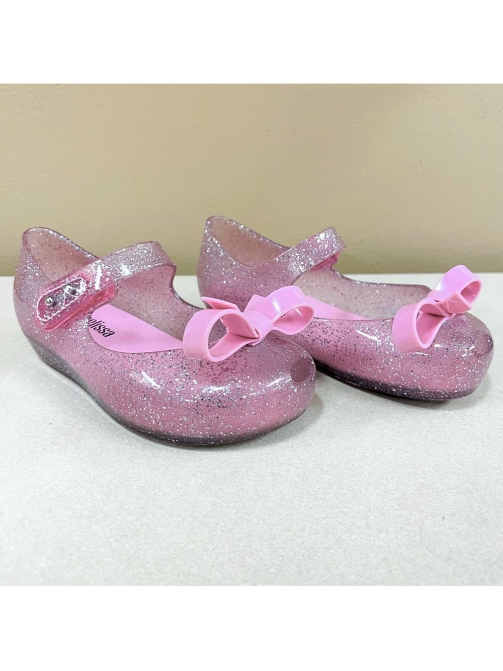 Mini Melissa Ultragirl Bow Shoes Girls 8 Glitter Pink Jellies Mary Janes Jelly